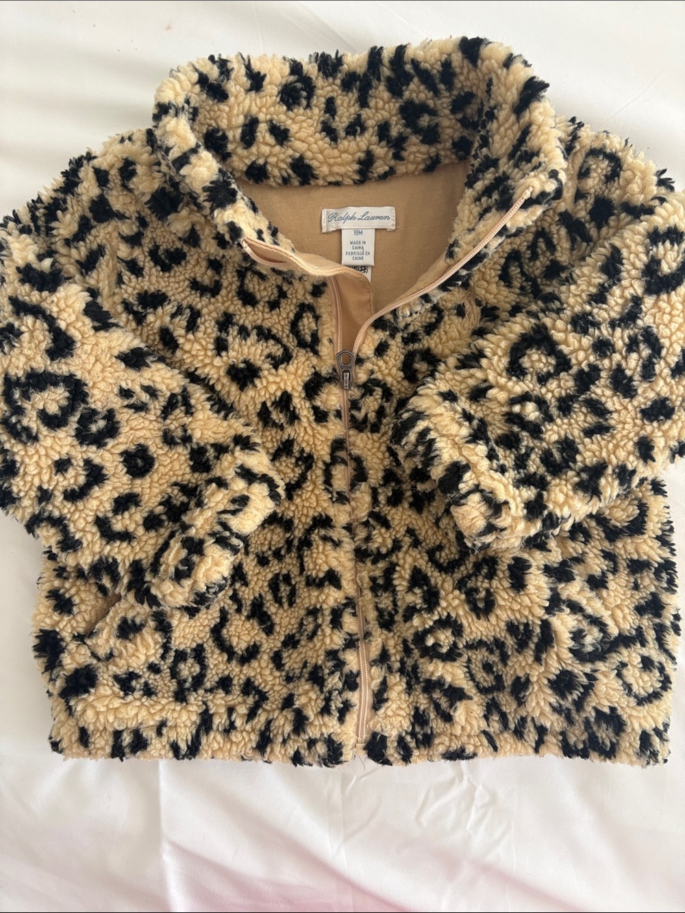 Ralph Lauren Kids Tan & Black Leopard Sherpa Zip Jacket
